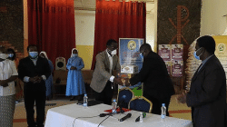 (ZCCB) Representative, Bishop Moses Hamungole receives donation on behalf of the Conference. / Caritas Zambia