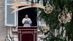 Pope Francis delivers an Angelus address overlooking St. Peter’s Square. Credit: Vatican Media.