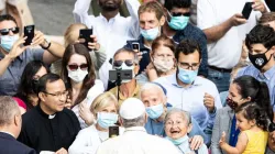 Pope Francis arrives for his general audience in the San Damaso Courtyard at the Vatican, Sept. 2, 2020. Credit: Daniel Ibañez/CNA. Other photos: Vatican Media.