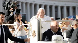 Pope Francis greets families in St. Peter's Square before Mass for the World Meeting of Families 2022 on June 25, 2022. Daniel Ibanez/CNA