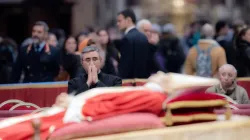 The mortal remains of Pope Emeritus Benedict XVI were moved early in the morning on Jan. 2, 2023, from his former residence in the Vatican's Mater Ecclesiae Monastery to St. Peter's Basilica, where the late pope is lying in state through Jan. 4. Thousands waited in line to pay their respects. | Daniel Ibañez / EWTN