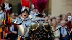 A new Swiss Guard swears to protect the pope, even sacrificing his life if necessary, during a ceremony on May 6, 2023. | Daniel Ibanez/CNA