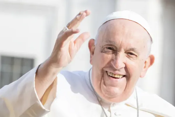 Pope Francis greets pilgrims at the Wednesday general audience in St. Peter's Square on March 22, 2023. | Daniel Ibanez/CNA