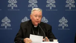 Cardinal Jean-Claude Hollerich, relator general of Synod on Synodality, speaks to the media on June 20, 2023, at the temporary headquarters of the Holy See Press Office in Vatican City. / Credit: Daniel Ibáñez/CNA