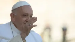 Pope Francis smiles during his general audience in St. Peter's Square Sept. 27, 2023. | Daniel Ibanez/CNA