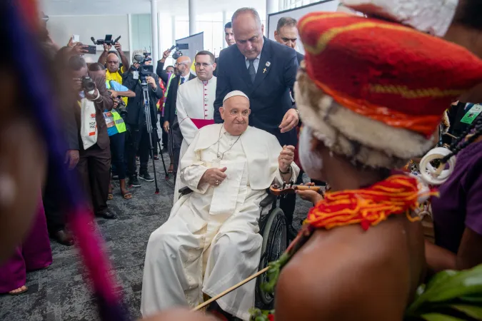 Pope Francis is welcomed to APEC Haus in Port Moresby, Papua New Guinea, on Sept. 7, 2024