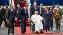 Pope Francis arrives at Luxembourg Airport on Thursday, Sept. 26, 2024, the first stop in a four-day tour of Luxembourg and Belgium, two historically Christian countries in Europe, both of which are experiencing steep declines in religious adherence amid the spread of secularization. / Credit: Daniel Ibañez/CNA