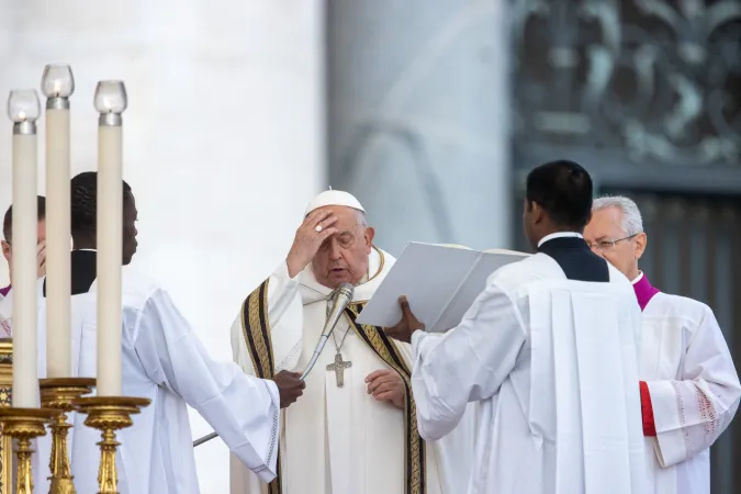 Pope Francis makes the sign of the cross as he opens the second assembly of the Synod on Synodality with a Mass on Oct. 2, 2024, in St. Peter’s Square.