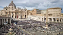 Pilgrims gather in St. Peter's Square for a Mass and canonization of 14 new saints on Sunday, Oct. 20, 2024. Credit: Daniel Ibáñez/CNA