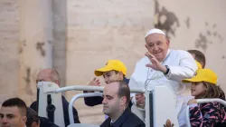 Pope Francis greets pilgrims at his general audience on Wednesday, Nov. 27, 2024, at the Vatican. / Credit: Daniel Ibáñez/CNA