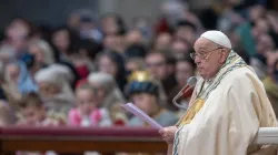 Pope Francis delivers his homily during the Jan. 1, 2025, Mass at St. Peter's Basilica, marking both the solemnity of Mary, Mother of God and the 58th World Day of Peace. / Credit: Daniel Ibáñez/CNA