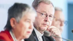 Bishop Georg Bätzing watches ZdK president Irme Stetter-Karp speak at the "Synodal Way" assembly in Frankfurt, Germany, Sept 8. 2022. | Synodaler Weg / Maximilian von Lachner