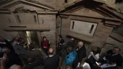 An archaeological guide provided historical information and answered questions during a visit to the catacombs by delegates of the Synod on Synodality. Early Christians gathered within the catacombs for funeral rites and to honor the martyrs. Rome, Italy. Oct. 12, 2023. | Credit: Vatican Media