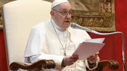 Pope Francis delivers a speech to all of the world’s ambassadors to the Vatican on Jan. 8, 2024. | Credit: Vatican Media