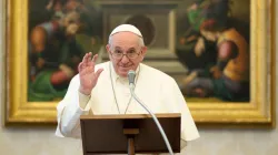 Pope Francis in the library of the Vatican's Apostolic Palace on Jan. 17, 2021. Credit: Vatican Media.