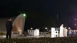 Pope Francis speaks at Peace Memorial Park in Hiroshima, Japan. Credit: Hannah Brockhaus/CNA.