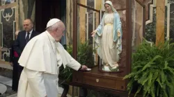 Pope Francis blesses a statue of the Immaculate Virgin Mary of the Miraculous Medal Nov. 11, 2020. Credit: Vatican Media. null