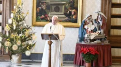 Pope Francis delivers his Angelus address in the library of the Apostolic Palace Dec. 27, 2020. Credit: Vatican Media.