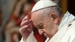 Pope Francis prays in St. Peter's Basilica on June 14, 2020. Credit: Vatican Media/CNA.