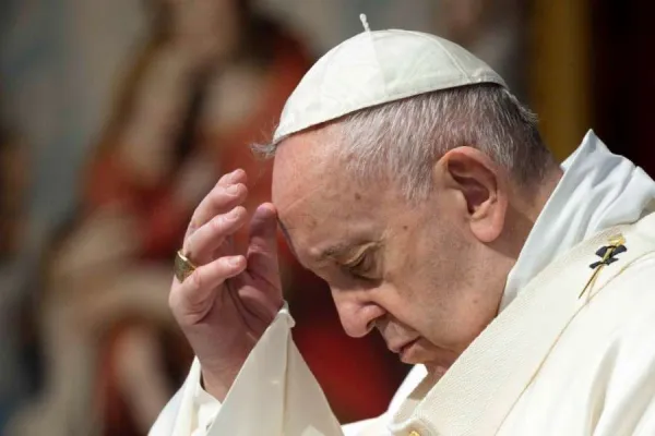 Pope Francis prays in St. Peter's Basilica on June 14, 2020. Credit: Vatican Media/CNA.