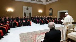 Pope Francis addresses participants in the plenary assembly of the Congregation for Divine Worship in the auletta of the Vatican's Paul VI Hall, Feb. 14, 2019. / Vatican Media.