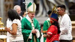 Pope Francis at the opening Mass for the Amazon synod Oct. 6, 2019. Credit: Daniel Ibanez/CNA.