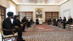 Pope Francis meets a delegation from the National Basketball Players Association at the Vatican Nov. 23, 2020. Photo credits: Vatican Media.