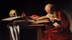 Saint Jerome Writing, a painting by Caravaggio, dated to 1605–06. Public domain.