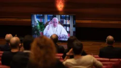 Pope Francis speaks in video message to participants in the launch of the Global Compact on Education Oct. 15, 2020. Credit: Credit: Daniel Ibáñez/CNA.