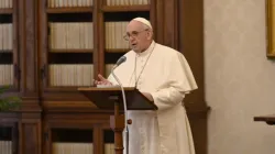 Pope Francis delivers his Angelus address in the library of the Apostolic Palace Jan. 24, 2021. Credit: Vatican Media.