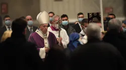 Bishop-elect Guido Marini walks beside Pope Francis on Ash Wednesday 2021 in St. Peter's Basilica. Vatican Media