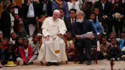 Pope Francis and Fr. Pedro Opeka in Akamasoa, the "City of Friendship," in Madagascar 08 September 2019.