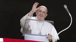 Pope Francis waves to pilgrims gathered in St. Peter's Square for his Angelus address on Aug. 4, 2024. / Credit: Vatican Media