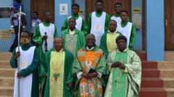 Fr. John Baptiste Attakruh (second from right), newly appointed Apostolic Administrator of Ghana's Sekondi-Takoradi Diocese after Mass at the Star of the Sea Cathedral, Takoradi. / Sekondi-Takoradi Diocese