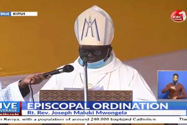 Archbishop Philip Anyolo, Chairman Kenya Conference of Catholic Bishops (KCCB) reading the message of the Bishops at Episcopal Ordination of the new Bishop of Kenya’s Kitui diocese, Saturday, August 29.