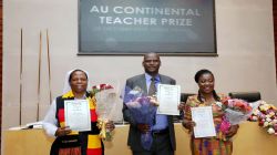 Top three African teachers, from left Ugandan Sr.Gladyce Kachope, Kenyan Eric Ademba, and Ghanaian  Augusta Lartey-Young at the inaugural Continental Teacher Prize in Addis Ababa, Ethiopia on October 23, 2019 / African Union