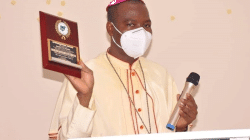 Bishop Stephen Mamza speaking at the Dedication of the Christian Association of Nigeria CAN Chapel in Adamawa State, Nigeria. / Bishop Stephen Mamza