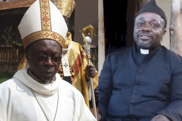 Bishop Dieudonné Watio (left) and Fr. André Marie Kengne (right). Bishop Watio of Bafoussam suspended  Fr. André for promoting syncretism.