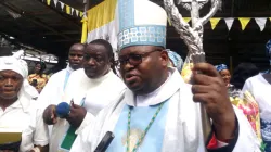 Bishop Michael Miabesue Bibi speaking to journalists at the end of Holy Mass to mark the 70th anniversary celebration of the canonical erection of Cameroon’s Buea Diocese. / ACI Africa