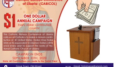 A poster announcing the One Dollar Annual Campaign initiated by Catholic Bishops in Liberia. / CABICOL