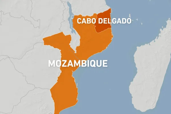 Map showing the troubled region of Cabo Delgado in Mozambique.