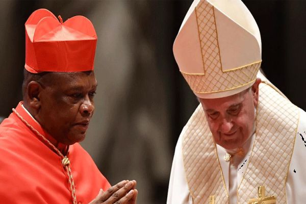 Fridolin Cardinal Ambongo with Pope Francis during Holy Mass for the Elevation of 13 New Cardinals, Vatican, October 5, 2019