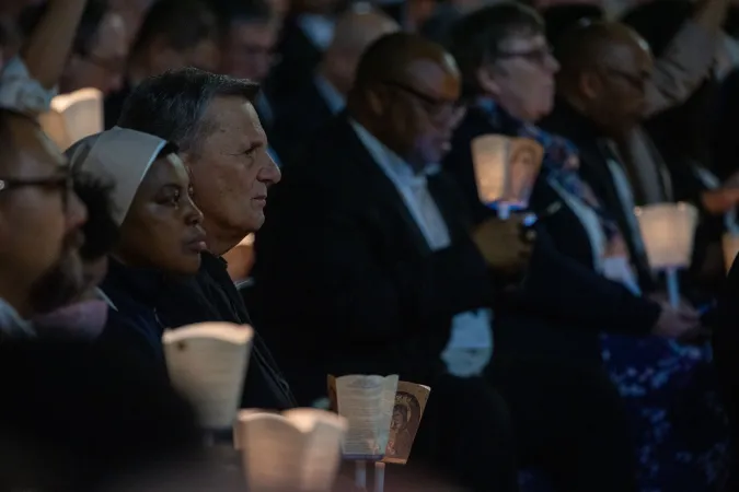 Cardinal Mario Grech (center-left), the secretary-general of the Synod on Synodality, participates in an ecumenical prayer service on Oct. 11, 2024, in Protomartyrs Square at the Vatican.