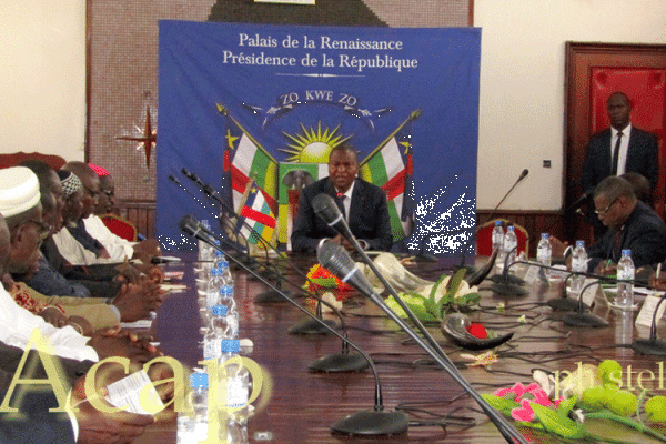 President Faustin Archange Touadera during the meeting with stakeholders of various institutions in the country, including Catholic Church leaders.