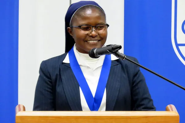 Winner of 2019 Opus Prize, Kenyan Sr. Catherine Mutindi, Our Lady of Charity of the Good Shepherd, ministering in Kolwezi, DR Congo since 2012; at St. Louis University, Missouri, USA on November 21, 2019 / St. Louis University, Missouri, USA