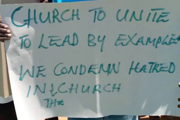 Placard during peaceful demonstrations in Rumbek, South Sudan against attacks on foreign Clergy in Rumbek Diocese 28 April 2021/ Credit: ACI Africa