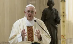 Pope Francis celebrates Mass in the chapel of the Casa Santa Marta on May 1, 2020, the feast of St. Joseph the Worker. / Credit: Vatican Media