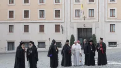 Pope Francis is pictured outside the Casa Santa Marta on July 1, 2021. Vatican Media.