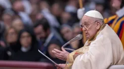 Pope Francis speaks at a Mass on the World Day of Consecrated Life, the feast of the Presentation of the Lord, on Feb. 2, 2024, in St. Peter's Basilica at the Vatican. | Credit: Daniel Ibañez/CNA