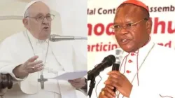 Pope Francis at his general audience on May 17, 2023 (left) and Fridolin Cardinal Ambongo, President of the Symposium of Episcopal Conference of Africa and Madagascar (SECAM) (right). Credit: Daniel Ibanez/SECAM